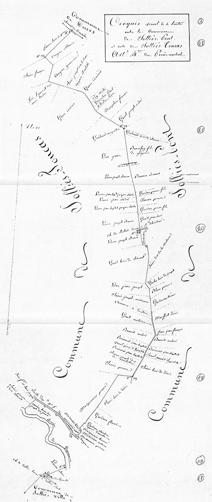 Croquis du bornage de Solliès-Pont, 3 pages.