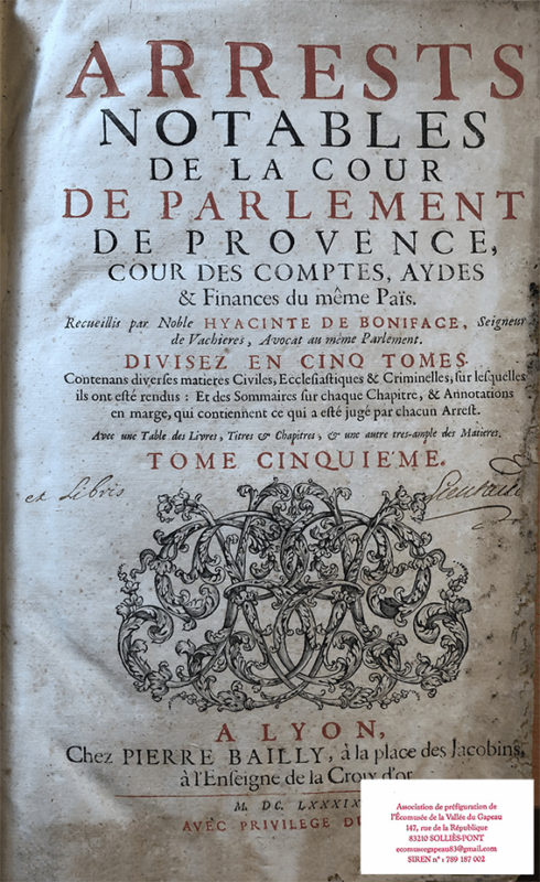 Arrêts notables de la cour du parlement de Provence Tome V
